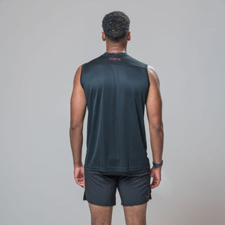 Back view of our THETA core tank. Made for functional fitness and general gym wear use. Also featuring our core shorts. 