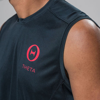 Close view of our THETA core tank. Made for functional fitness and general gym wear use. Featuring our protected shoulder seams.