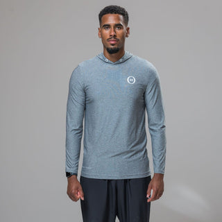 Front view of our THETA element hoodie. This hoodie was made for athleisure wear and functional fitness. Paired with our white logo core trackies. 